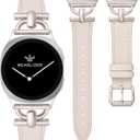 Wearlizer Leather Bands Compatible with Samsung Galaxy Watch 8 Band 40mm 44mm/Watch 8 Classic 46mm, Dressy Designer Slim Leather Strap Wristband Accessories with D-Shape Metal Buckle for Women (Starlight/Starlight)