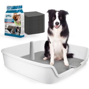 ALL FOR PAWS Dog Potty Tray Indoor Dog Pee Pad Holder Toilet Puppy Litter Box with Removable Post, Raised Sides, Large Space, Shed Proof & Mess Free, Easy Clean-up, Great for Large Size Dogs