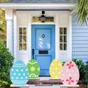 party greeting 4PCS Large Easter Yard Decorations Outdoor Easter Egg Porch Signs Wooden Standing Colorful Egg Outside Welcome Decor for Front Door Lawn Garden Party Decorations Spring Supplies