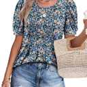 BETTE BOUTIK Womens Summer Tops Pleated Short Sleeve Tunic Tops Short Sleeve Blouses Shirts S-3XL (L)