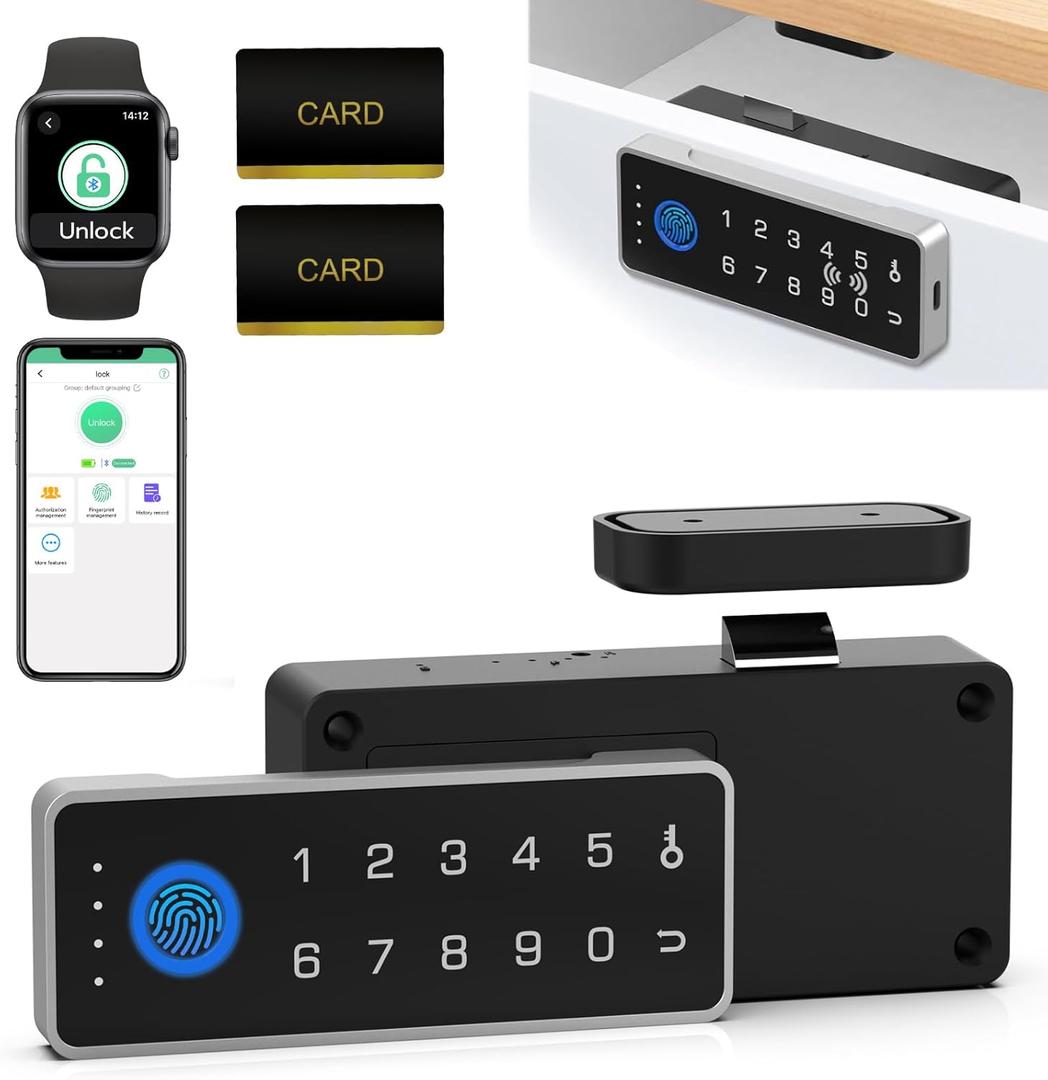 Smart Cabinet Lock with Fingerprint and Passcode eLinkSmart RFID NFC Child Safety Lock with APP Perfect for Liquor File Drawer Locker Cupboard Closets No Drilling Fix All Thickness Horizontal