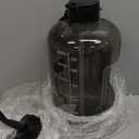 AQUAFIT 1 Gallon Water Bottle with Time Marker - Straw & Chug Lid - BPA Free Gym Water Bottle with Straw - Big Gallon Jug (Gray, 128 oz - 2 Lids)