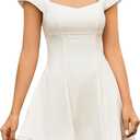 URYIAO Summer Cap Sleeve Mini Dress Cute Sweetheart Neckline Flowy A Line Short Graduation Dresses for Women (White, L)