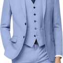 Men's 3 Piece Slim Fit Suit Set, Two Button Blazer Solid Suit Jacket Vest Pants Tuxedo Set for Wedding Prom (Blue, XXXL)