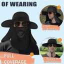 Wide Brim Sun Hat with Detachable Face Cover & Neck Flap Waterproof Safari Fishing UPF 50+ UV Protection Hat for Men Women (One Size, Black)