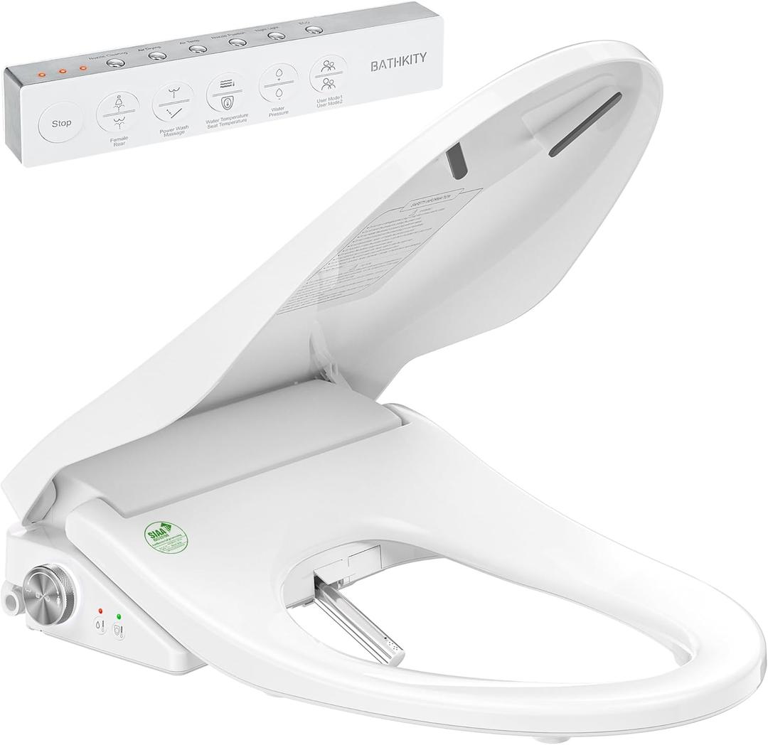 Electric Bidet Toilet Seat with Instant Warm Bidet Wash & Warm Air Dryer, Self-Cleaning Stainless Steel Nozzle, Soft Close Lid, Elongated