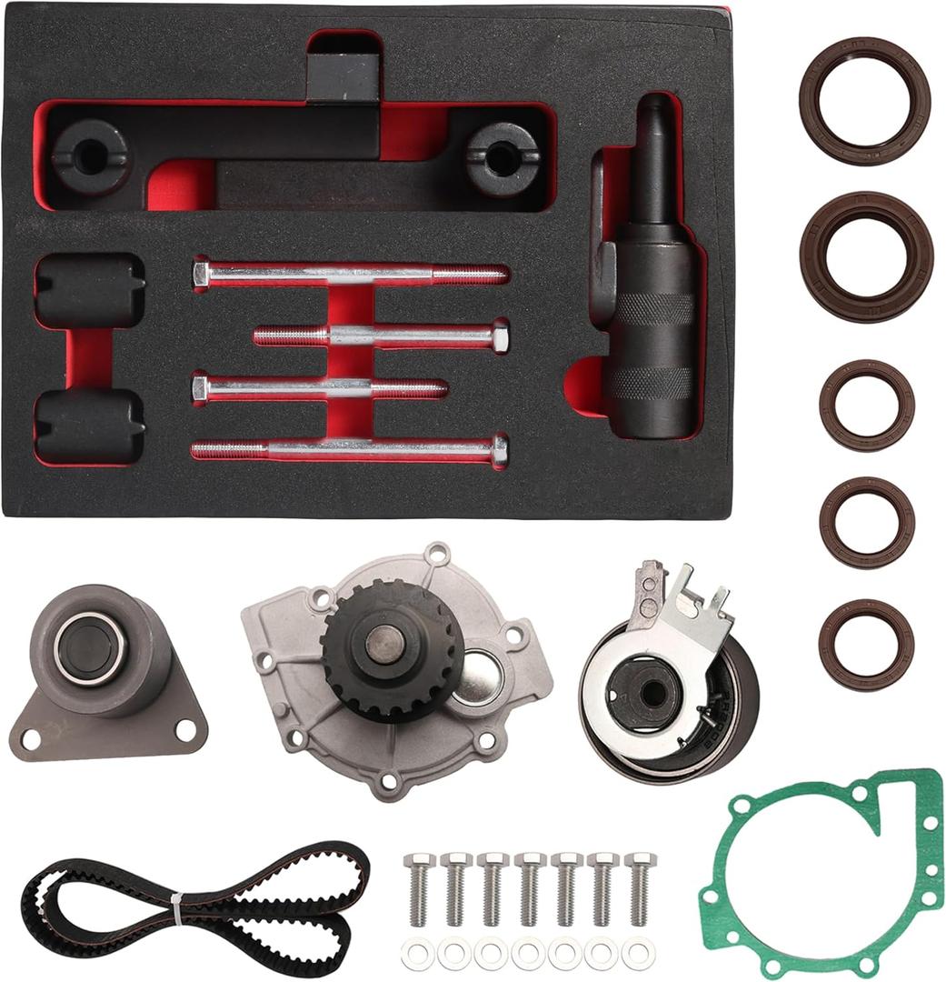 Engine Timing Belt Water Pump Kit + Camshaft Timing Locking Tool Kit Fits for 3887615 Engine, Fits for Volvo C70 S40 S60 S70 S80 V40 V70 XC70 XC90 1.9L/2.3L/2.4L/2.5L, #30751700 30638277 9995452