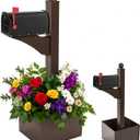 Colingmill Brown and Black Iron Mailbox Posts with Mailbox and Planter Box for Outside Decorative Ground Mounting Post 56 Inch / 4.6 ft Tall Heavy Duty Stand for Outdoor Use