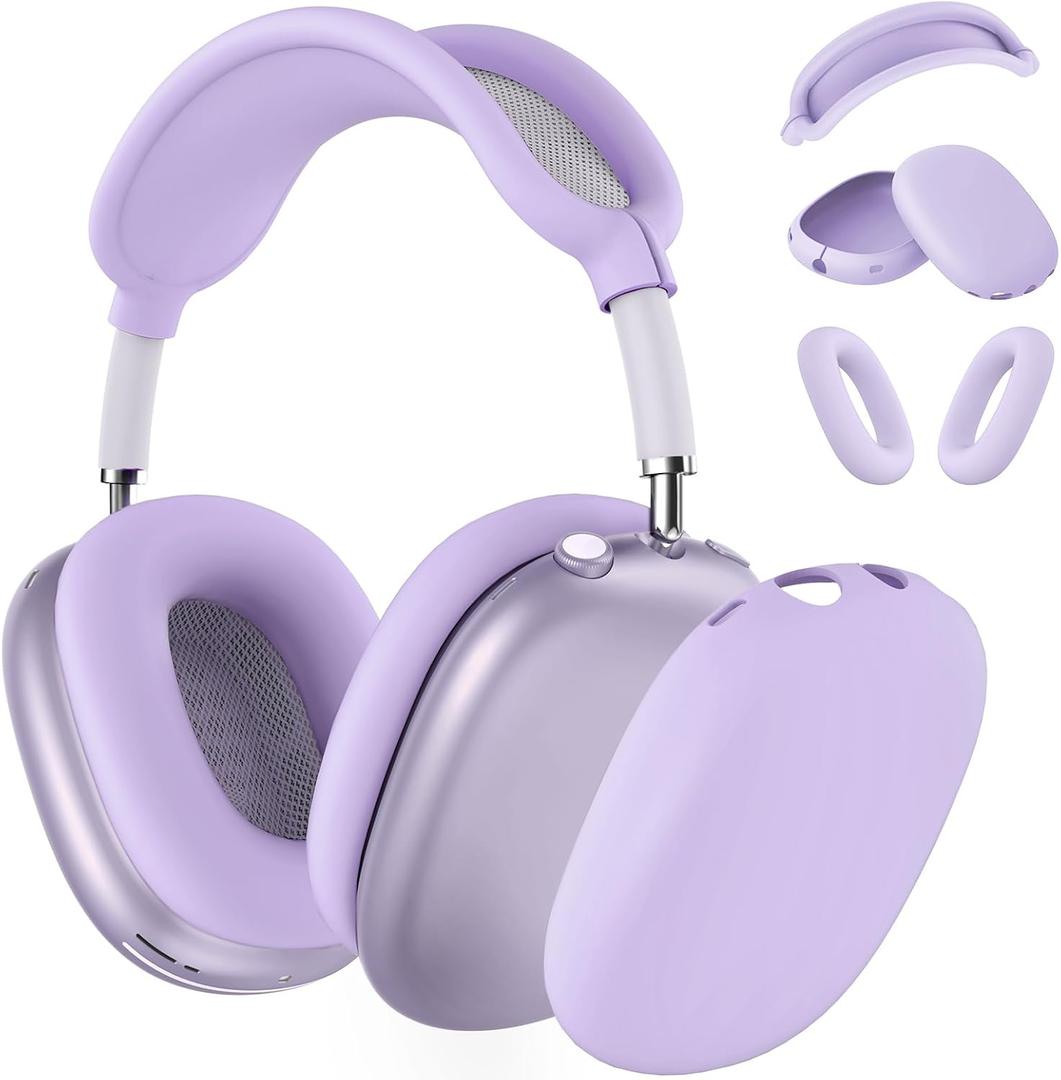 Silicone Case Cover for AirPods Max Headphones,Ear Pad Case Cover/Ear Cups Cover/Headband Cover for AirPods Max(USB-C/Lightning)(2024/2020),Soft Silicone Accessories for Apple AirPods Max,Pastel Lilac