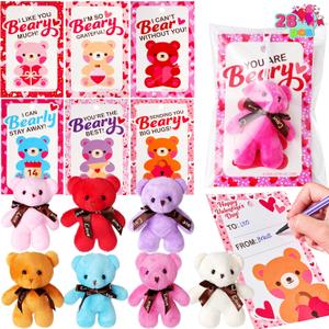 JOYIN 28 Pack Valentine's Day Mini Plush Toys with Gift Cards, Mini Keychains for Valentines Party Favor, School Exchange Prize and Valentine's Classroom Gift Exchange