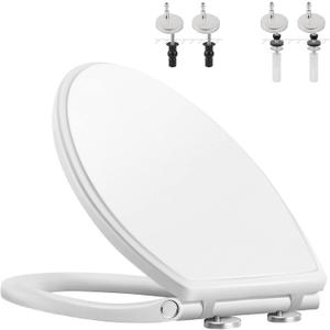 Hibbent Premium Elongated Toilet Seat with Cover (Oval) Quiet Close | One-Click Quick Release, Easy Installation Never Loosen Hinge, Slow Close Toilet Seat and Cover, Easy Cleaning-White Color