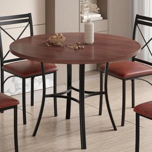 VECELO 36" Round Dining Table for 4, Wood Grain Dinette with Metal Frame for Kitchen, Apartment, Home, Space-Saving, Brown