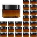 24 Pack 2 OZ (60ml) Amber Plastic Jars With Lids, 12 Spatulas, A Pen, Labels - PET Storage Container for Cosmetic, Cream, Gel, Lotion-Beauty Travel Jars Plastic Slime Jars