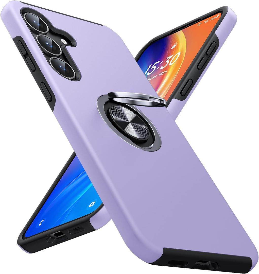 JAME for Samsung Galaxy S25 FE Case, Dual Layer Military Grade Shockproof Cover with Metal Ring Holder Stand Kickstand, Slim Fit Protective Phone Case for Galaxy S25 FE Case 6.7", Purple