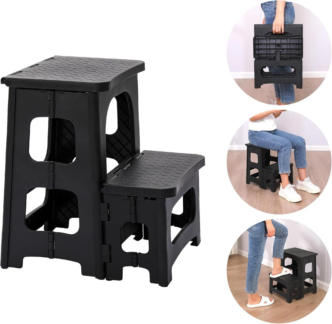 2 Step Stool Folding Step Stool for Adults,Non-Slip Foldable Stool for Office, Garage, Library, Closet, Bathroom and Porch,Collapsible Stool for Kitchen Home Toilet Bedroom.