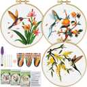 ERKOON 3 Sets Embroidery Kit, Hummingbird Cross Stitch Set for Include Embroidery Cloth Hoops Threads for Craft Lover Hand Stitch (Hummingbird)