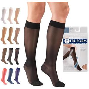 Truform Sheer Compression Stockings, 15-20 mmHg, Women's Knee High Length, 20 Denier, Black, X-Large