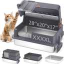 Enclosed XXXL Stainless Steel Litter Box, 28" L x 20" W x 17" H, Side Entry Extra Large Metal Cat Litter Box with Lid for Big & Multiple Cats, Removable Enclosure, Anti-Leakage,Easy to Clean