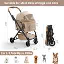 Foldable Dog Stroller Portable Compact Pet Stroller for Small Medium Dogs Cats Up to 35lbs One Click Folding Large Cat Carriage with Adjustable Canopy, Storage Basket - Khaki