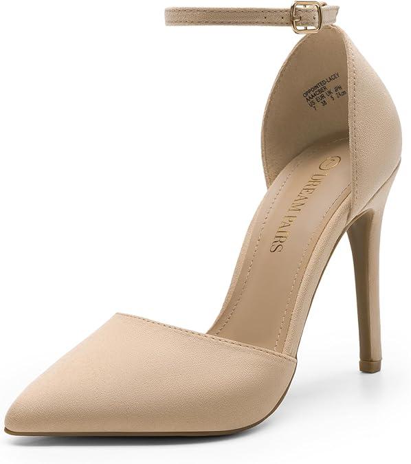 DREAM PAIRS Women's Oppointed-Lacey Pointed Toe Ankle Strap High Heel Stiletto Pumps Wedding Dress Shoes, Size: 8