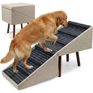 Wood Foldable Ottoman Dog Stairs, for High Beds & Large Dogs