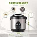 5-Cup Uncooked Rice Cooker, Electric One-Touch for Asian Japanese Sushi, Stainless Steel Inner Pot with Removable Lid & Steamer, Automatic Keep Warm, Silver