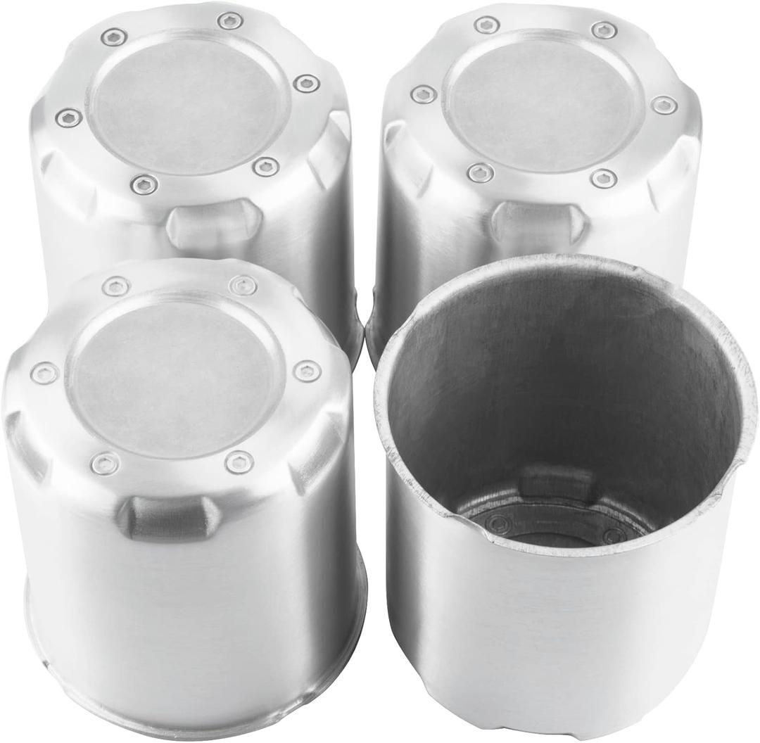 4Pcs 4.25 inch Wheel Center Caps Aluminum Push Through Trailer Caps Fit 4.25" Center Bore Truck RV SUV Wheels Rims, Silver Hub Covers, 4.69" Tall