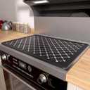 Electric Stove Top Cover Protector - Upgraded Glass Flat Top Stove Mat 28 x 20 inch Oven Induction Cooktop Mat for Ceramic RV Countertop Heat-Resistant Dish Drying - Black