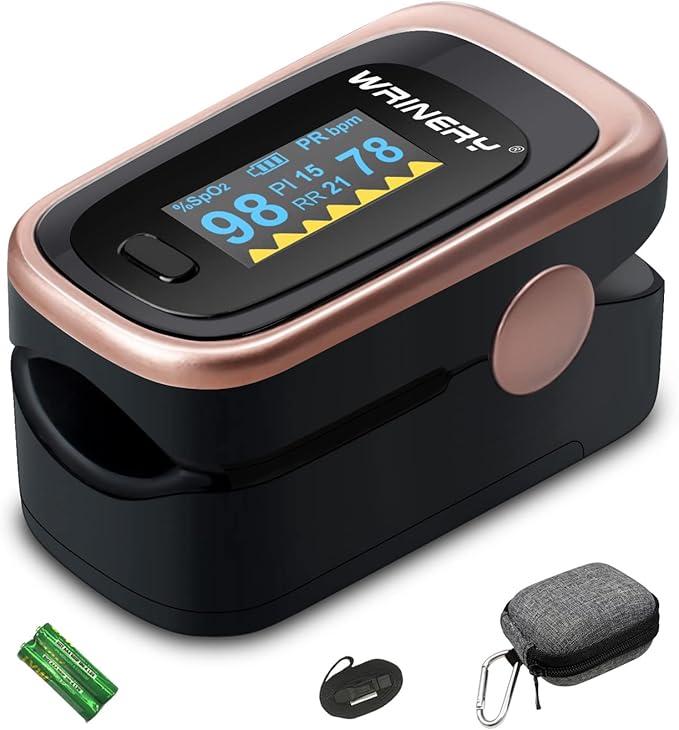 Oxygen Saturation Monitor, Wrinery Premium Pulse Oximeter Fingertip, Oxygen Monitor, O2 Saturation Monitor, (Rose gold-Royal black)