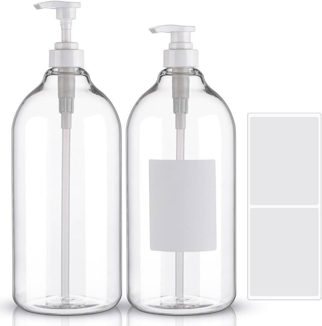 Laundry Detergent Dispenser Soap Dispenser Set of 2-68oz PET Plastic Bottles, Laundry Soap Container, Laundry Room Organizer for Detergent, Softener & DIY Storage