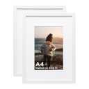 KINLINK A3 Picture Frame White Set of 2, Wooden Photo Frames Matted A4 with Plexiglass for A4 with Mat or A3 without Mat for Wall Display