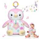 Baby Toys 06 Months,Musical Plush Stuffed Animal with Rattles & Crinkle Paper,Hanging Ring for Sensory Play,Tummy Time Toys for 012 Months Girls, Baby Girl Gift (Pink)