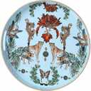 Zosenley Round Decorative Tray, 13 Inch Plastic Serving Tray with Handles, Leopard Style Vanity Organizer for Ottoman, Coffee Table, Kitchen, Bathroom (Blue)