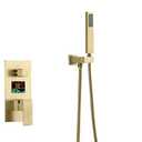 Brushed Gold Shower Temperature Display, Luxury Waterfall Rainfall Shower Head with Handheld Shower, Wall Mounted Shower Faucet Set, Rain Mixer Shower