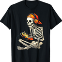 Halloween Skeleton Gamer Video Gaming Boys Men Kids Tees T-Shirt M