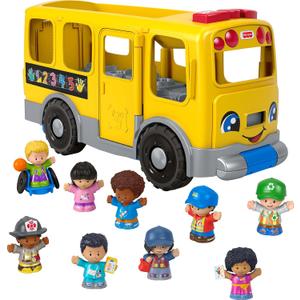 Fisher-Price Little People Toddler Toy Big Yellow School Bus & Community Heroes Set, Musical Pull-Along Vehicle & 9 Figures for Kids Ages 1+ Years, Large