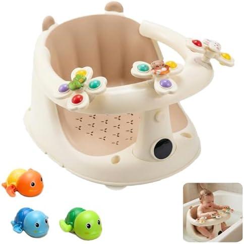 Baby Bath Seat For Babies 6 Months & Up With Built-in Thermometer, Strong Suction Cups & Interactive Toys – Ergonomic Infant Bath Seats For Babies Sitting Up, Safe & Comfortable Design