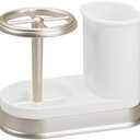 mDesign Decorative Bathroom Dental Storage Organizer Holder Stand for Electric Spin Toothbrush/Toothpaste - Compact Design for Countertop and Vanity, Holds 4 Standard Brushes - White/Matte Satin