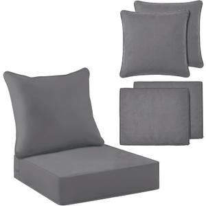 Tingjoo 2 Set 24x24x4 Inch Outdoor Chair Cushions Covers, Waterproof UV Resistant Patio Cushion Replacement Seat Slipcovers, and 24 x 20 Back Covers with Zipper for Furniture, Deep Seat Sofa (Gray)