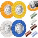 9 Pcs 8" Aluminum Polishing Wheel Kit, 4Pcs Airway Buffing Wheel in Hole Diameter 5/8" inch, 5Pcs Aluminum Compound Polish for Angle Grinder Mirror Finish Polishing for Metal Detailing Kit