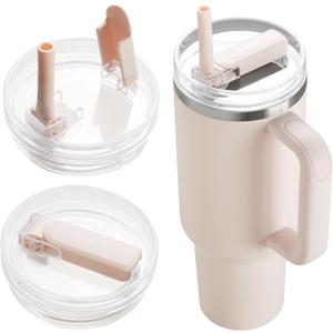 2Pack 40oz Tumbler Lid Replacement suit for Stanley Quencher cup, Flip Straw Spill Proof Leak Resistant Straw Cover, Dishwasher Safe Stanley Cup Accessories(2 Rose Quartz)