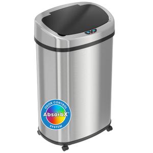 Glide 13 Gallon Rolling Sensor Kitchen Trash Can with Lid and Wheels, Odor Filter, Stainless Steel Automatic Kitchen Trashcan Home Office Bedroom Living Room Garage Wastebasket Garbage Bin