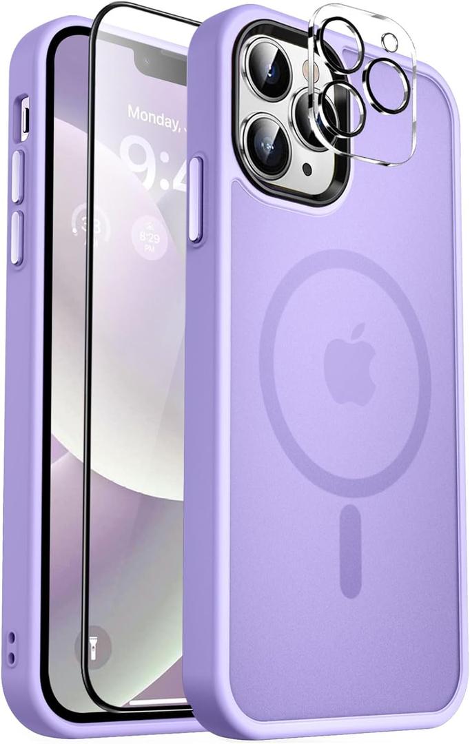 MOCCA Strong Magnetic for iPhone 12 Pro Max Case,[Compatible with Magsafe][Glass Screen Protector+Camera Lens Protector] Slim Thin Shockproof Cover Phone Case for iPhone 12 Pro Max 6.7", Light Purple