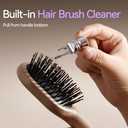 Creative Art Travel Brush for Women & Kids, Mini Hair Brush for Hair Detangling Wet or Dry, Travel Hair Brush with Soft Bristles, Smoothing Hair Brush, Built-in Cleaner, Pull from Handle Bottom