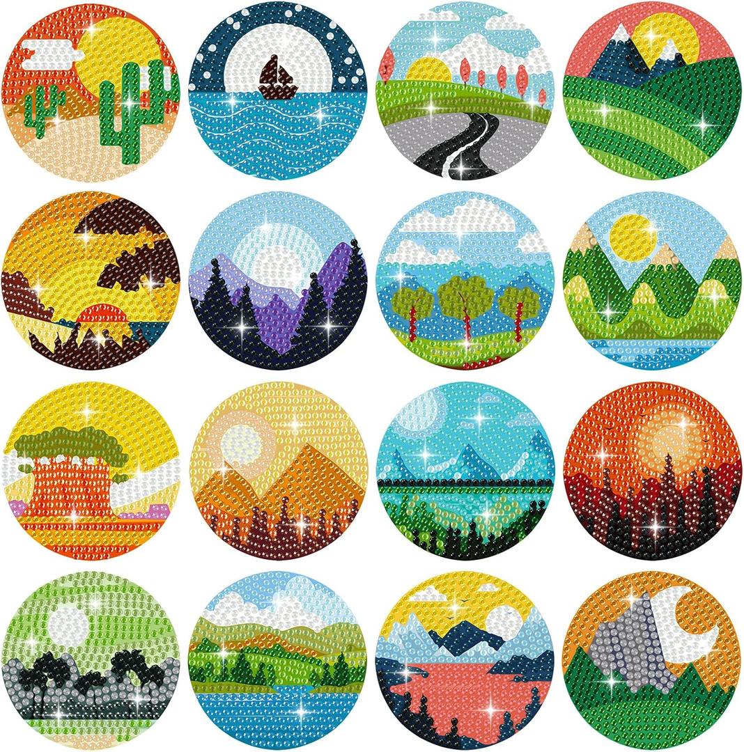 Saysurey 16 Pcs Diamond Art Magnet Kits Diamond Painting Magnets DIY for Adults Crafts Refrigerator Painting Stickers Kits for Gifts Home Decor(Landscape)