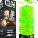 ShiZap! - Illuminated Electric Shock Stacking Block Game, Plastic Tumble Tower Blocks, Shocking Tweezers, LED Base That Plays Suspenseful Music, Family Fun Party Games for Teenage Boys, Girls, Adults