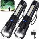 Rechargeable Flashlights High Lumens, 7Mode LED Flashlight Rechargeable, Super Bright Flashlight Powerful, IPX6 Waterproof, Adjustable Tactical Flashlights for Home Emergencies Camping, 2 Pack