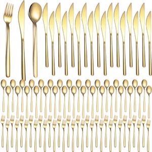 240 Pcs Gold Silverware Set Service for 80 Stainless Steel Flatware Set Gold Flatware Cutlery Forks Knives and Spoons for Wedding Parties Kitchen Restaurant Home, Dishwasher Safe
