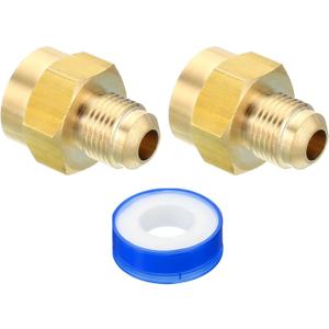PATIKIL Brass Flare Tube Fitting, 2pcs Union Coupling Gas Adaptor 3/8" SAE 45 Flare Male to 1/2" NPT Female Pipe Connector Adapters with PTFE Tape for Refrigeration Gas System (3/8" Flared to 1/2" NPT)