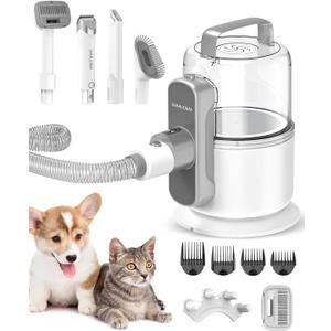 Dog Vacuum Grooming Kit for Shedding: Professional Hair Clippers Pet Groomer - Strong Suction Cleaner Deshedding Tool Fur Brush Attachment Trimmer for Home Cat (Cream White)
